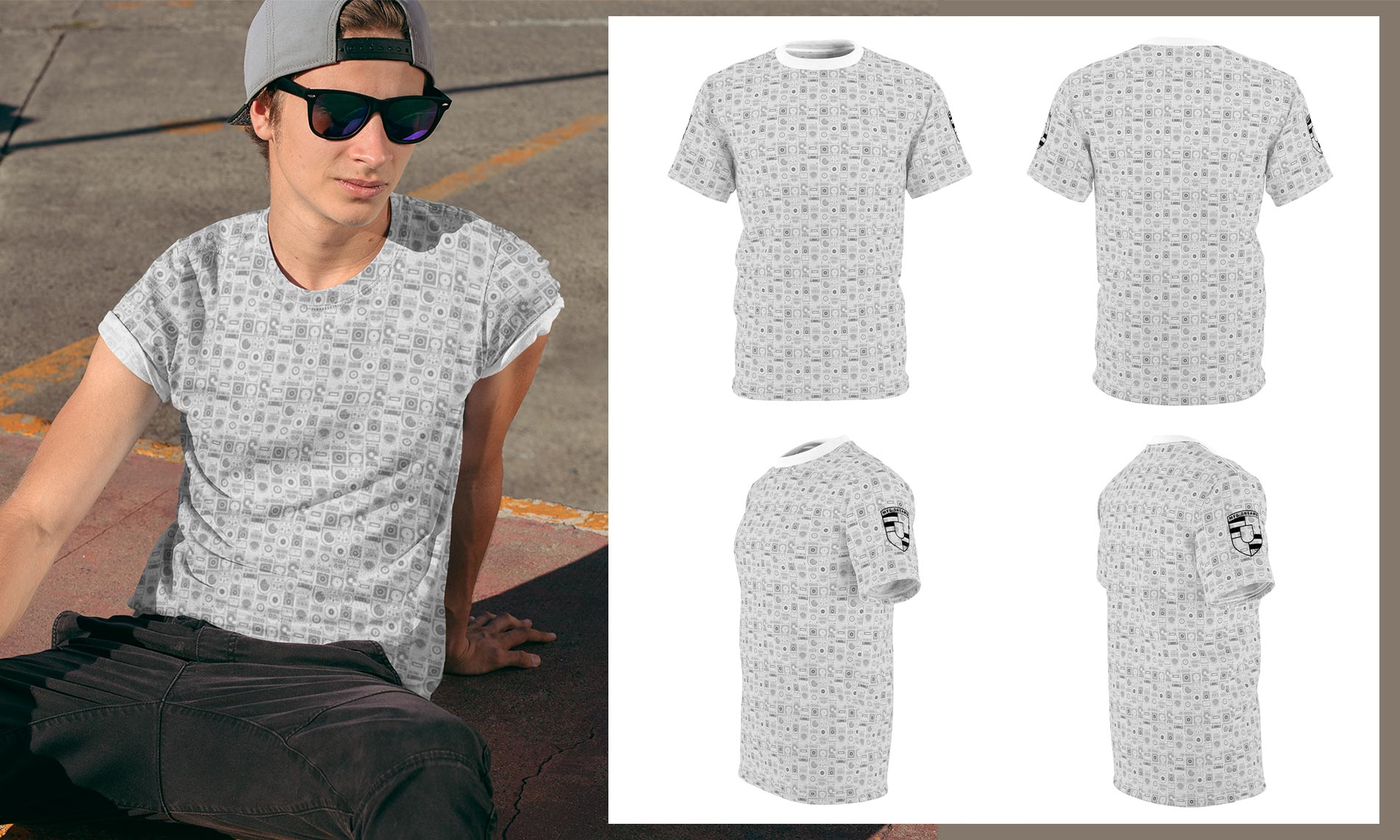 DJ Drip (White) – Analog Mixer, Turntable, CDJ, & Speaker – All Over Print Graphic Tee (Unisex)